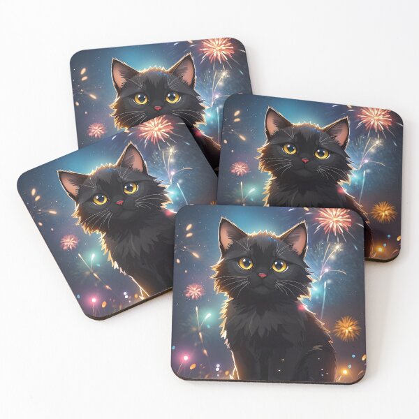 Item preview, Adorable Black Cat with Fireworks designed and sold by JapKo.