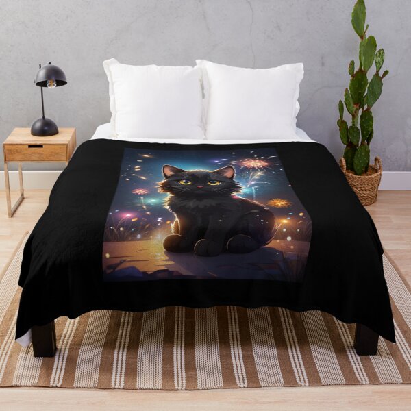 Item preview, Adorable Black Cat with Fireworks designed and sold by JapKo.