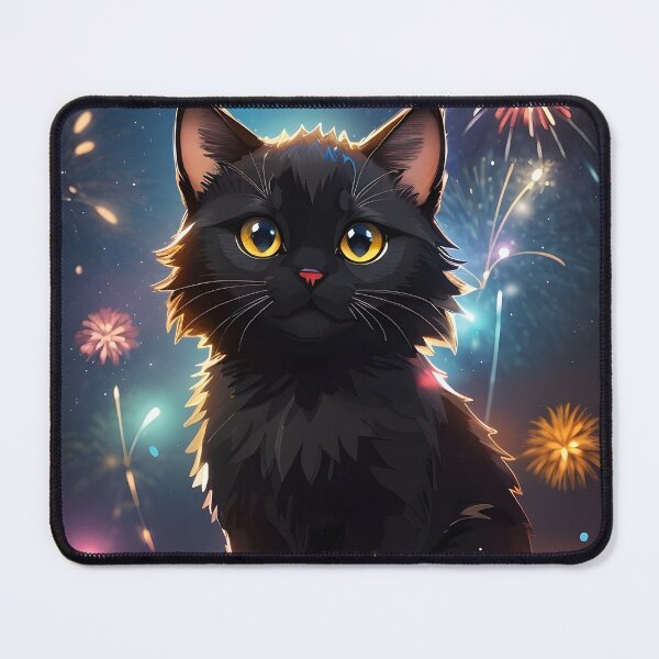 Aperçu de l'œuvre Adorable chat noir avec feux d'artifice créée et vendue par JapKo.