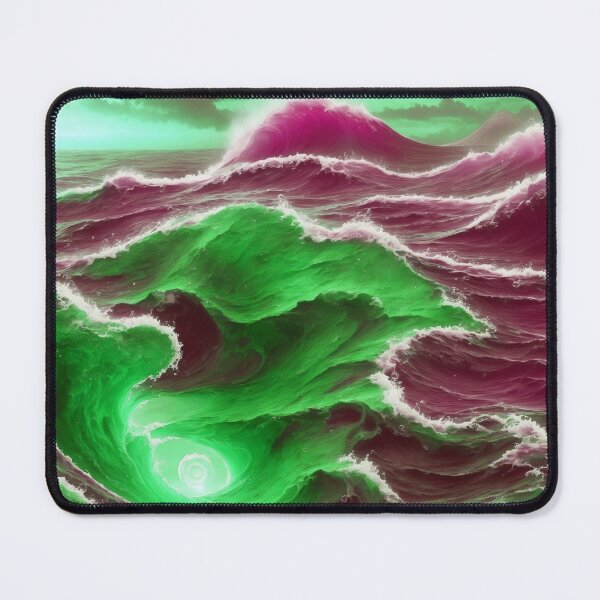 Item preview, Painting Watercolor Sea Magical Ocean Waves Abstract Pattern Pink Green Neon Sunset designed and sold by SassyArtistry.