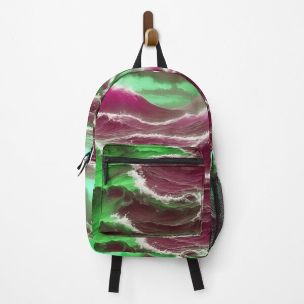 Item preview, Painting Watercolor Sea Magical Ocean Waves Abstract Pattern Pink Green Neon Sunset designed and sold by SassyArtistry.