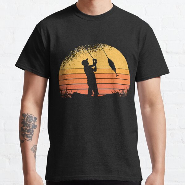 Cool Fisherman Fishing by the Lake at Sunset Fishing Rod T-Shirt Fisher  Shirt for Men Women Kids Boys Girls Fishing at Sunset Gift Tshirt