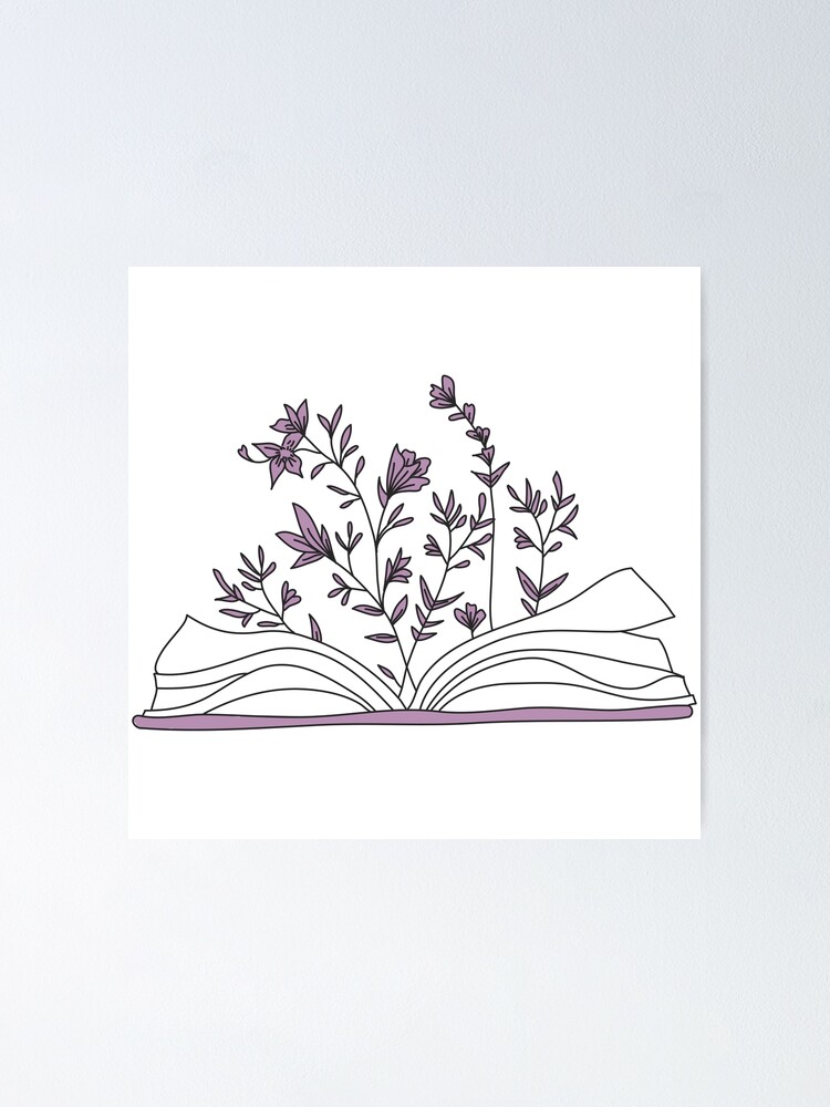 Aesthetic open book design with flowers Poster for Sale by