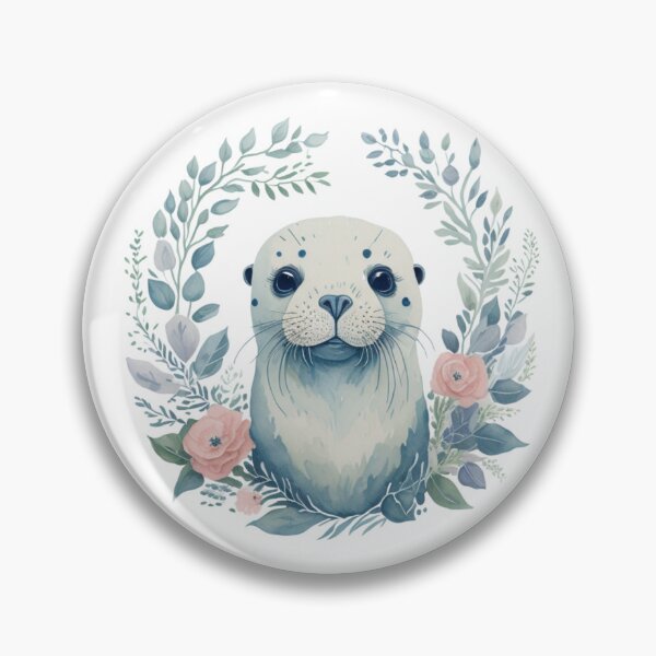 Item preview, Cute little seal in a floral wreath - pastel watercolor portrait. designed and sold by SaraSumi.