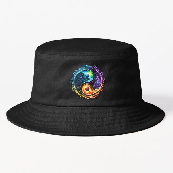 ETERNAL YOU★Yin Yang Bucket Hat 2Color Tiger and Dragon Yin Yang Tattoo Style Gold Print