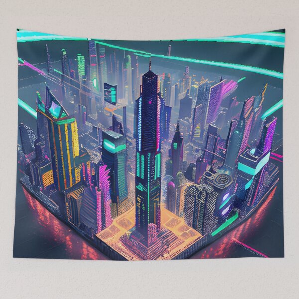 Item preview, Futuristic Cityscape Seamless Blend of Digital Realities and Glitch Art designed and sold by Akira Miyamoto.