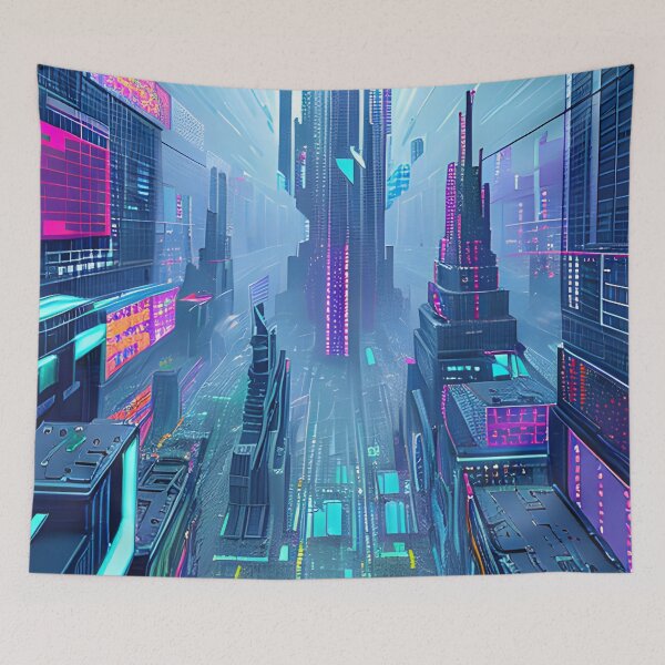 Item preview, Futuristic Cityscape Seamless Blend of Digital Realities and Glitch Art designed and sold by Akira Miyamoto.