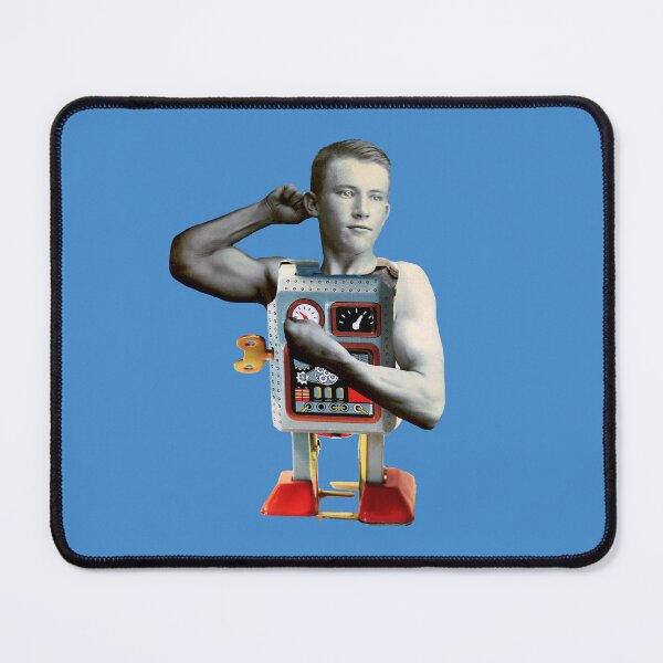 Item preview, Quirky and Surreal Collage Print: 'Going Through The Motions Solo in Blue ' - Muscle Man Wind-Up Robot designed and sold by GollyWillikers.