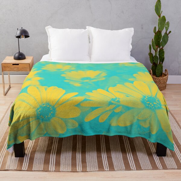 Item preview, Psychedelic Aesthetic Flowers - Daisies in Cyan and Yellow designed and sold by Trish Dish.