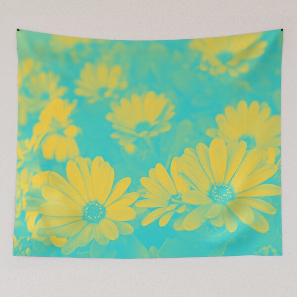 Item preview, Psychedelic Aesthetic Flowers - Daisies in Cyan and Yellow designed and sold by Trish Dish.