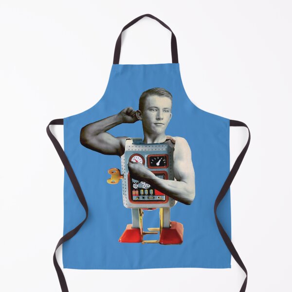 Item preview, Quirky and Surreal Collage Print: 'Going Through The Motions Solo in Blue ' - Muscle Man Wind-Up Robot designed and sold by GollyWillikers.
