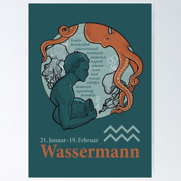 Item preview, Aquarius Aquarius Zodiac Sign with Traits (German) designed and sold by Anja Steiner.