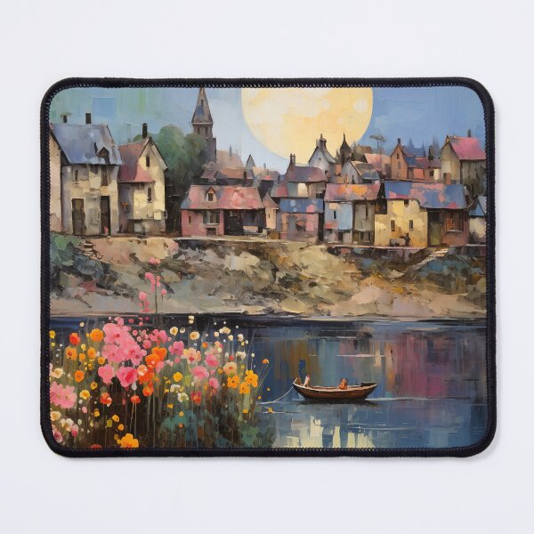Item preview, Sleepy Town in Moonlight - Impressionist Scenery Print designed and sold by Alcyonian.