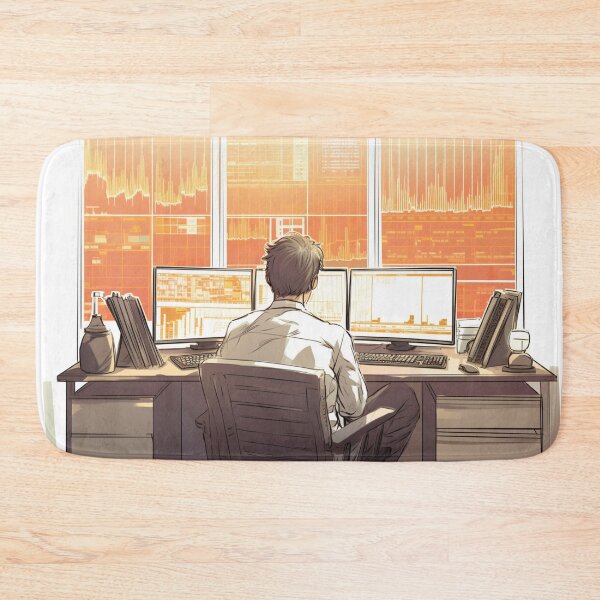 Item preview, A business man working at office with three computers designed and sold by isBotStore.