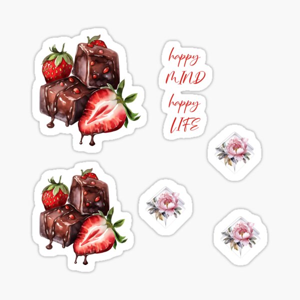 Artikel-Vorschau von Aufkleberpaket Schokoladendessert mit Erdbeeren. Obst-Dessert-Aufkleber im Urlaubsstil, designt und verkauft von Anastasiia Yurevych.