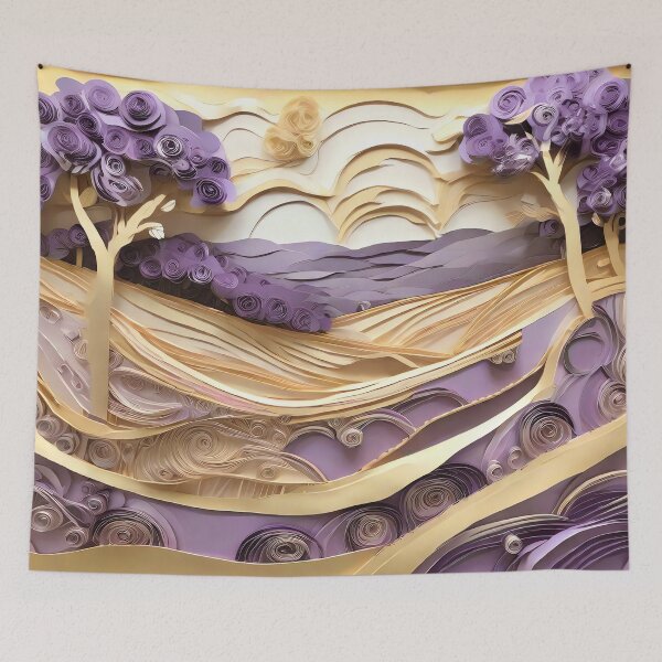 Item preview, Lavender field with hillside trees - Paper sculptures designed and sold by Pixeledfox.