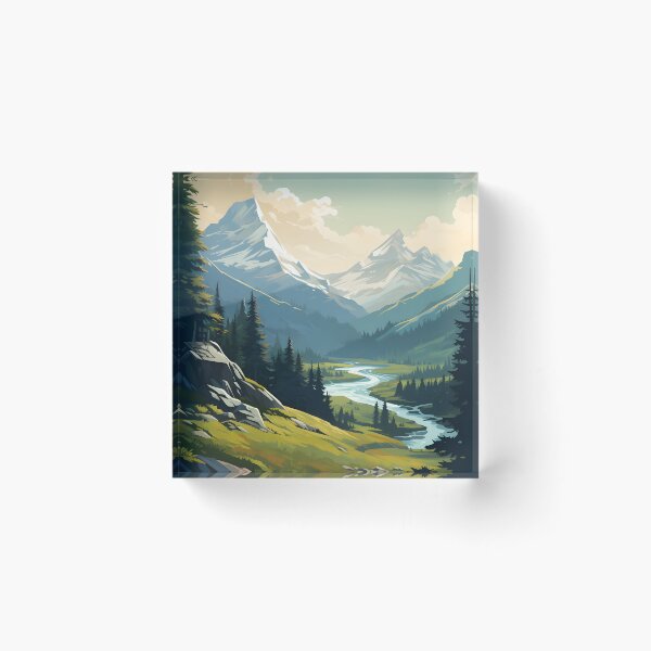 Item preview, green landscape with a river and mountain background  designed and sold by R&B Art and design.