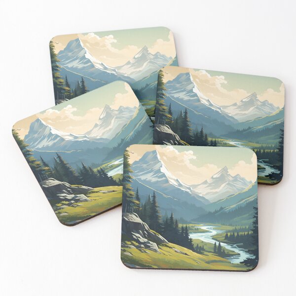 Item preview, green landscape with a river and mountain background  designed and sold by R&B Art and design.