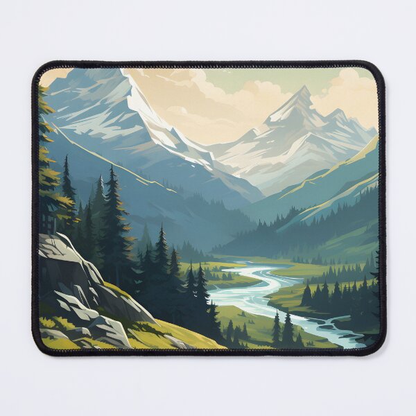 Item preview, green landscape with a river and mountain background  designed and sold by R&B Art and design.