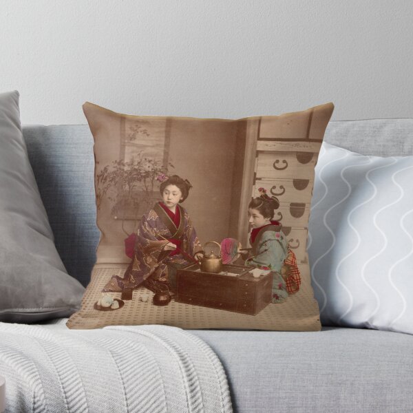 Japanese girls, meiji period, Japan Throw Pillow