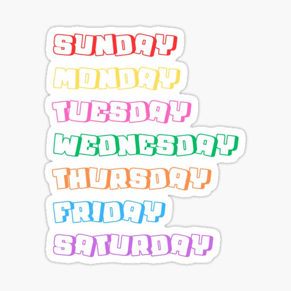 Days of the Week Stickers 8 Weeks of Monday Sunday Stickers Kiss Cut on  Sticker Sheet Each Sticker Approx. .25h X 1w Pastels 