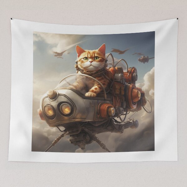 Item preview, Orange Tabby Cat Kitty Kitten Riding Electric Flying Car Setting Sun designed and sold by BDMeow.