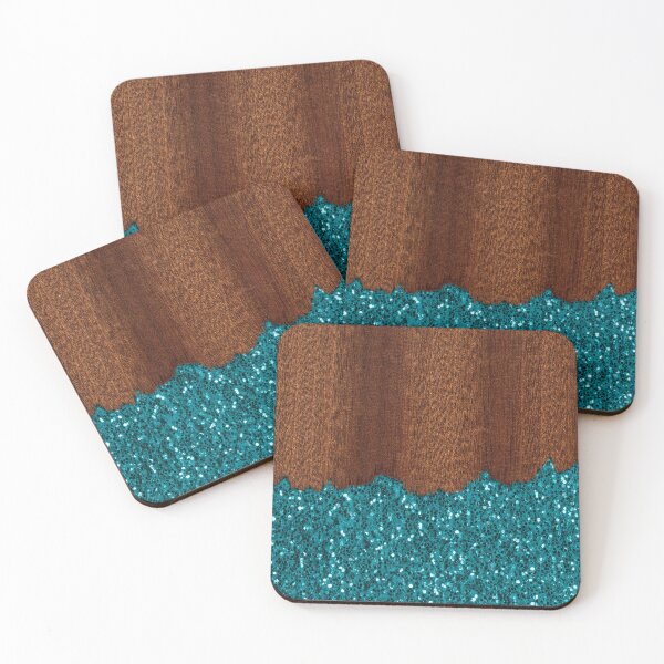 Item preview, Aqua blue faux sparkles glitter rustic brown wood (Photo of Glitter - Not Reflective)  designed and sold by PLdesign.
