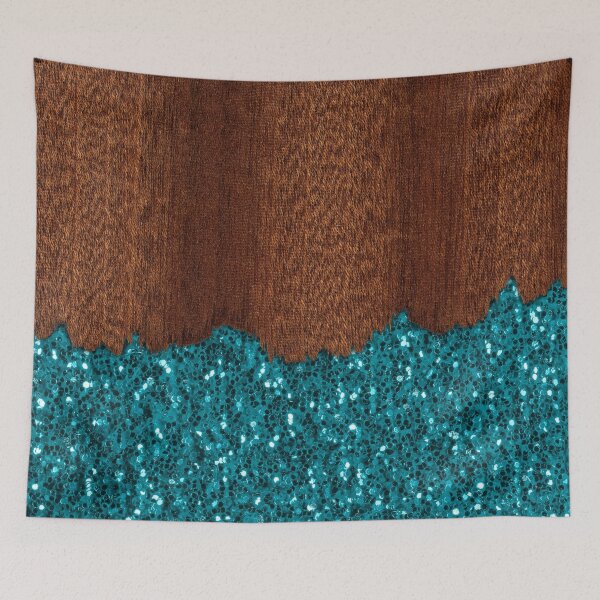 Artikelvorschau, Aquablaue künstliche Glitzer, glitzerndes rustikales braunes Holz (Foto von Glitzer – nicht reflektierend) entworfen und verkauft von PLdesign.