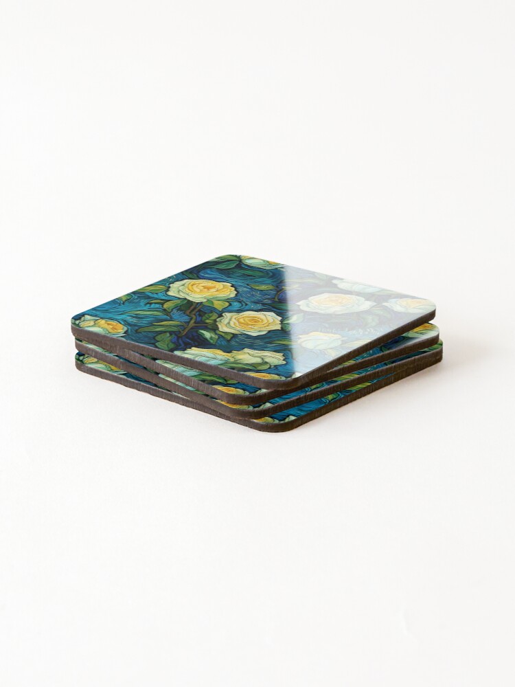 Thumbnail 4 of 5, Coasters (Set of 4), Van Gogh Roses Pattern 14 designed and sold by DigitalPatternx.