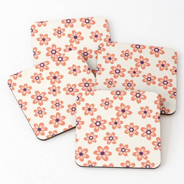 Item preview, Minimal retro 1970's mid-century inspired flower pattern - orange, pink, yellow designed and sold by Arubi-Art.