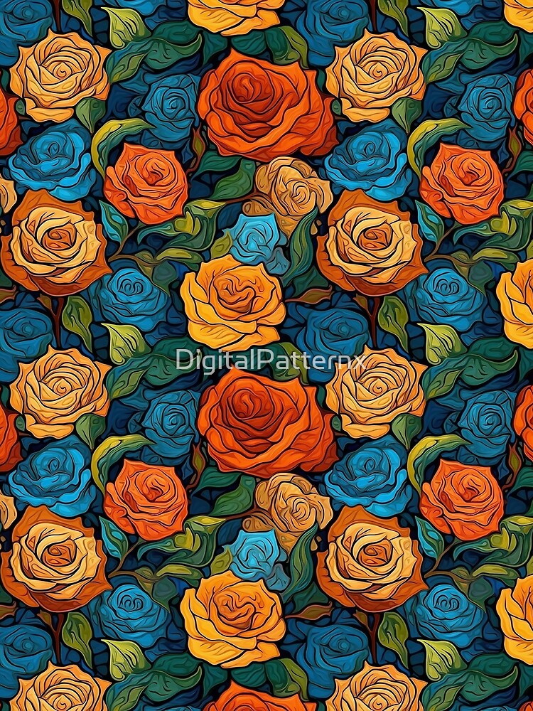Thumbnail 3 of 3, Scarf, Van Gogh Roses Pattern 16 designed and sold by DigitalPatternx.