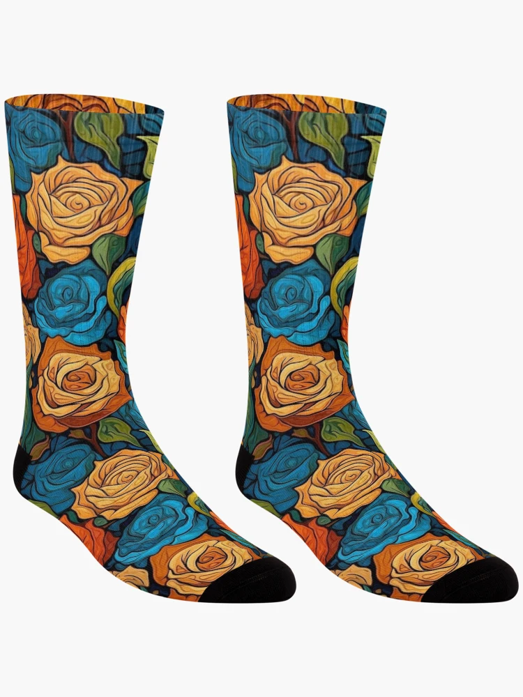 Thumbnail 3 of 5, Socks, Van Gogh Roses Pattern 16 designed and sold by DigitalPatternx.
