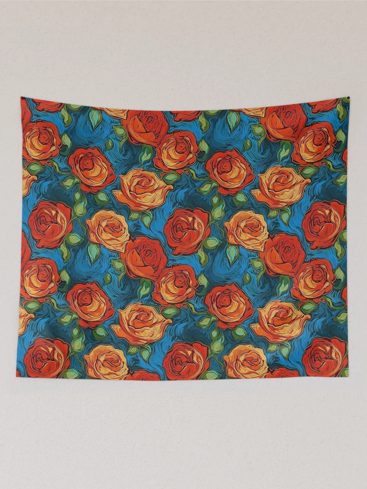 Thumbnail 2 of 3, Tapestry, Van Gogh Roses Pattern 17 designed and sold by DigitalPatternx.