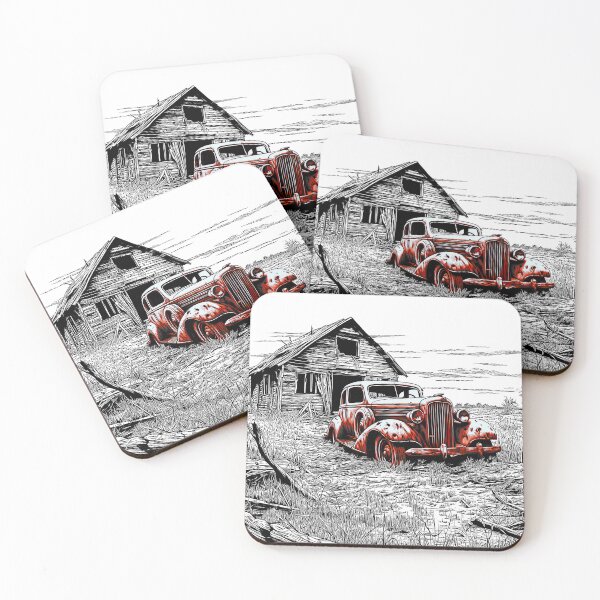 Item preview, Shack Vintage - Un-Captioned - Abandoned, Rusting, Vintage Car Outside Derelict Shack designed and sold by liminal-concept.