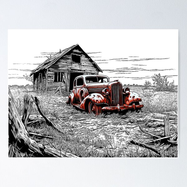 Item preview, Shack Vintage - Un-Captioned - Abandoned, Rusting, Vintage Car Outside Derelict Shack designed and sold by liminal-concept.