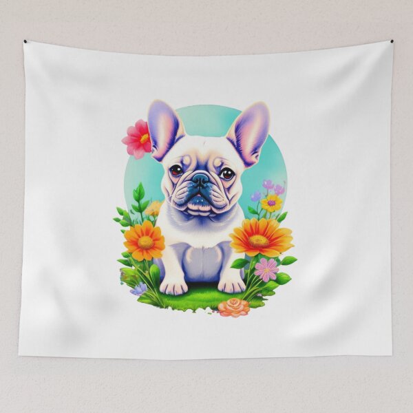 Item preview, Portrait of Adorable French Bulldog with watercolor flowers designed and sold by YourNameMatters.