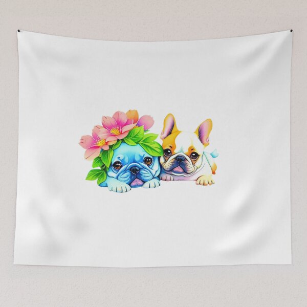 Item preview, Portrait of Cute French Bulldogs with watercolor flowers designed and sold by YourNameMatters.