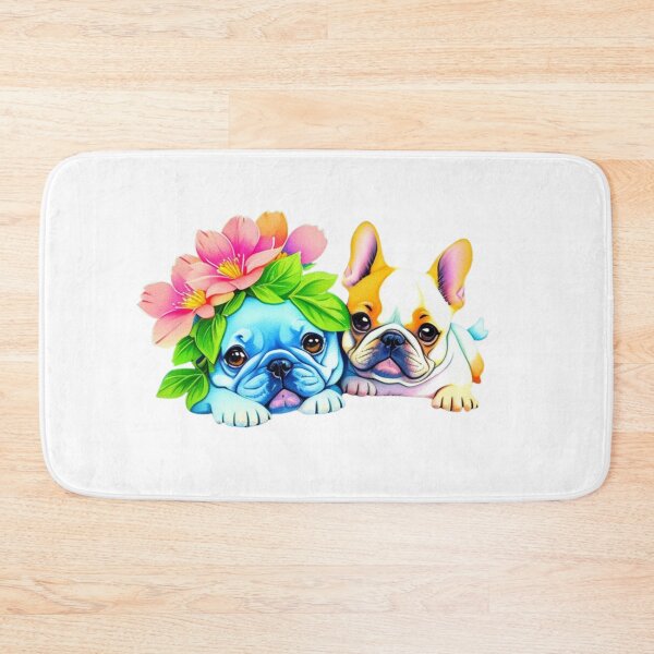 Item preview, Portrait of Cute French Bulldogs with watercolor flowers designed and sold by YourNameMatters.
