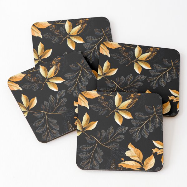 Item preview, Golden leaves, black background designed and sold by TogetherDshop.