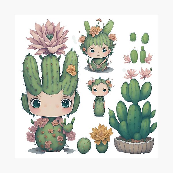Item preview, Watercolor Cactus, desert Cactus, Cute cactus boy and girl designed and sold by Piniatá P.