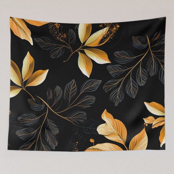 Item preview, Golden leaves, black background designed and sold by TogetherDshop.