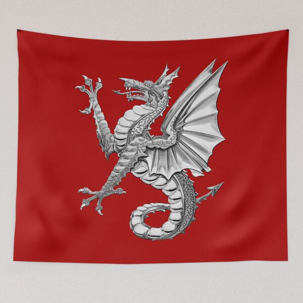 Item preview, The Great Dragon Spirits - Silver Sea Dragon over Red Canvas designed and sold by Serge Averbukh Art Studio.