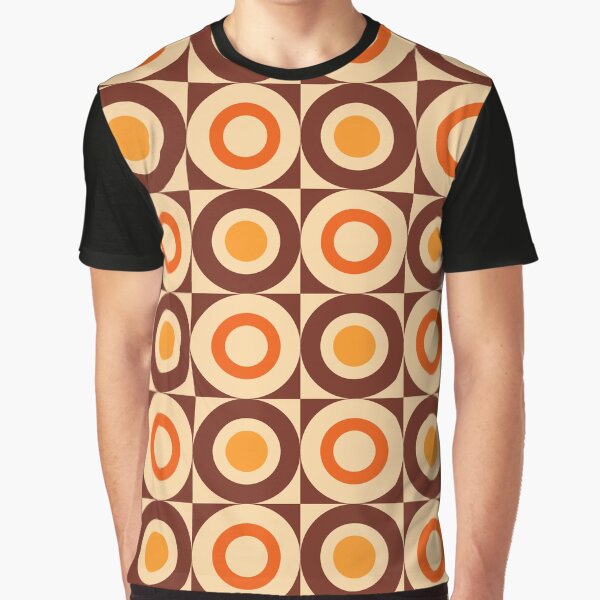 70s Retro Vintage Style Geometric Design Brown Orange Yellow and Beige Graphic T-Shirt