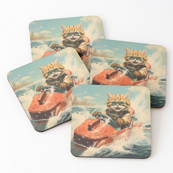 Item preview, Retro Cats Summertime Boating | Vintage Style Kitty Art designed and sold by KittyStampedeCo.