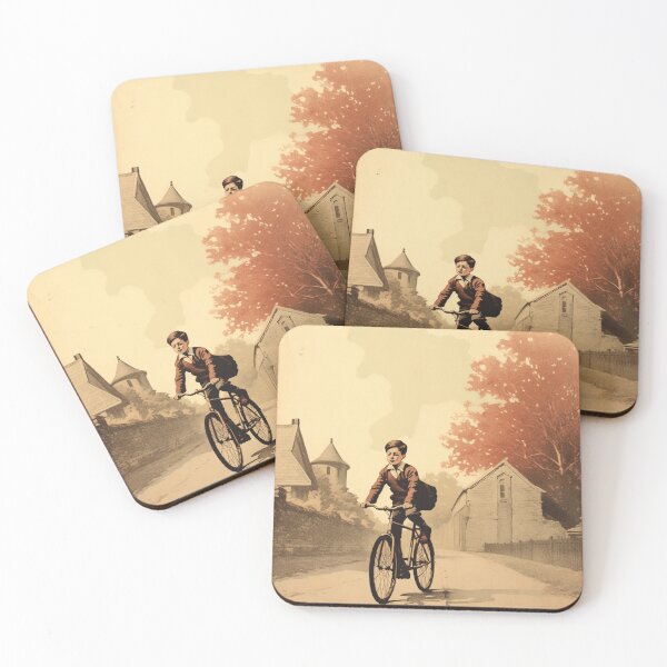 Item preview, A Boy Riding His Bike to School designed and sold by GoodOldVintage.