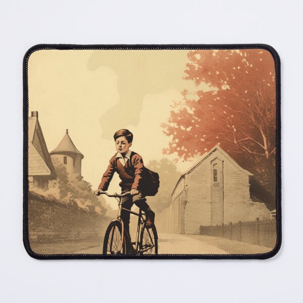 Item preview, A Boy Riding His Bike to School designed and sold by GoodOldVintage.