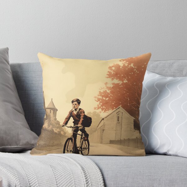 Item preview, A Boy Riding His Bike to School designed and sold by GoodOldVintage.