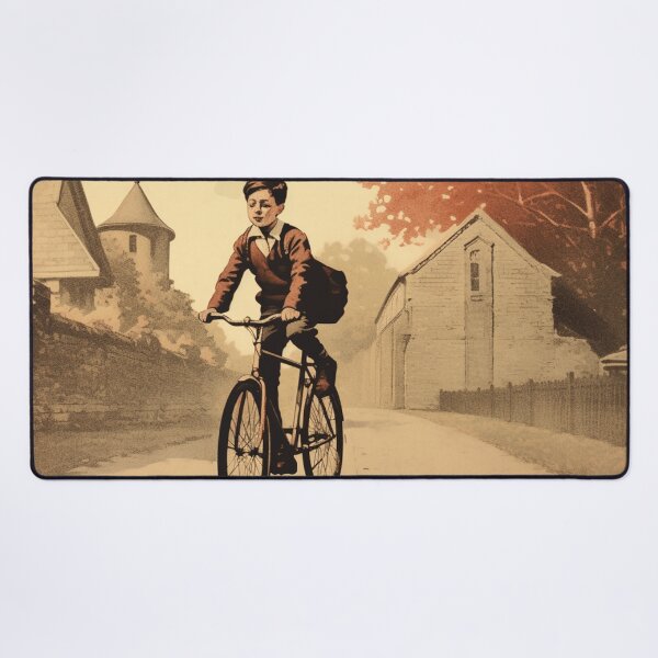 Item preview, A Boy Riding His Bike to School designed and sold by GoodOldVintage.