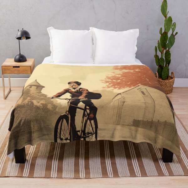 Item preview, A Boy Riding His Bike to School designed and sold by GoodOldVintage.