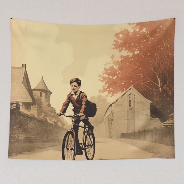 Item preview, A Boy Riding His Bike to School designed and sold by GoodOldVintage.